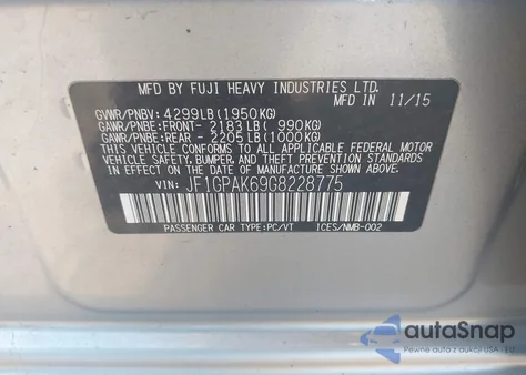 2016 Subaru Impreza 2.0I Limited from USA, damaged, VIN JF1GPAK69G8228775